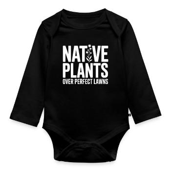 Native Plants Over Perfect Lawns - Baby Bio-Langarm-Body - Schwarz - Vorne