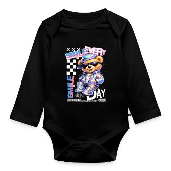 Colorful Bear Style Smile Every Day - Organic Longsleeve Baby Bodysuit - black - Front
