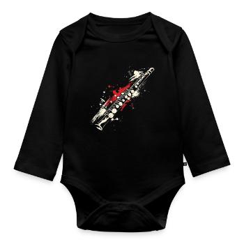 Flute Graffiti - Organic Longsleeve Baby Bodysuit - black - Front