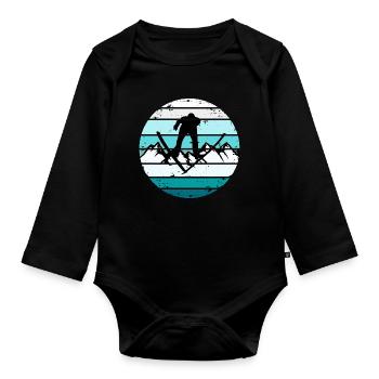 Ski Retro Sunset Skifahren Wintersport - Baby Bio-Langarm-Body - Schwarz - Vorne
