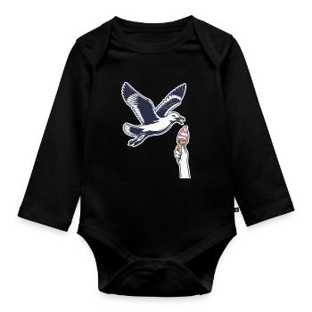 Lustige Möwe Stiehlt Eiscreme - Baby Bio-Langarm-Body - Schwarz - Vorne