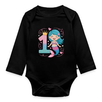 Mermaid 1st Birthday 1 Year - Organic Longsleeve Baby Bodysuit - black - Front