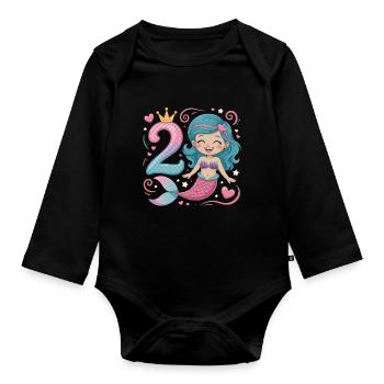 Meerjungfrau 2. Geburtstag 2 Jahre - Baby Bio-Langarm-Body - Schwarz - Vorne
