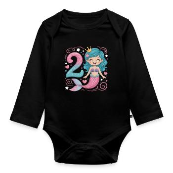 Meerjungfrau 2. Geburtstag 2 Jahre - Baby Bio-Langarm-Body - Schwarz - Vorne
