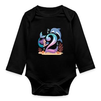 Meerjungfrau 2. Geburtstag 2 Jahre - Baby Bio-Langarm-Body - Schwarz - Vorne