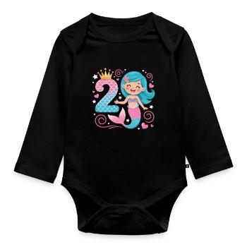 Meerjungfrau 2. Geburtstag 2 Jahre - Baby Bio-Langarm-Body - Schwarz - Vorne