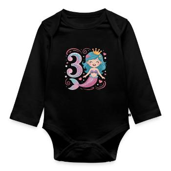 3e anniversaire de la sirène 3 ans - Body Bébé bio manches longues - noir - Devant