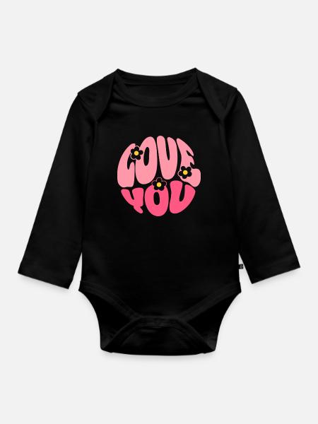 Love You Bubble Letters - Baby Bio-Langarm-Body - Schwarz