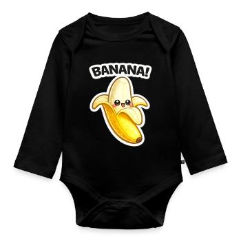 Impression de banane dessinée Kawaii - Body Bébé bio manches longues - noir - Devant