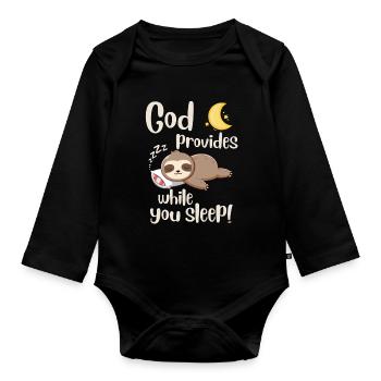 Jesus Christ- God provides while you sleep - Faith - Organic Longsleeve Baby Bodysuit - black - Front