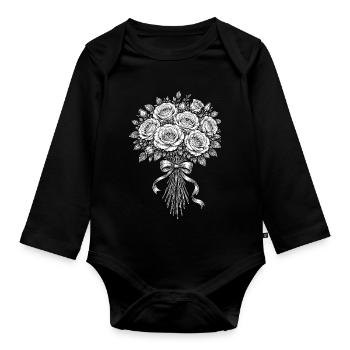 Bouquet de roses - Body Bébé bio manches longues - noir - Devant