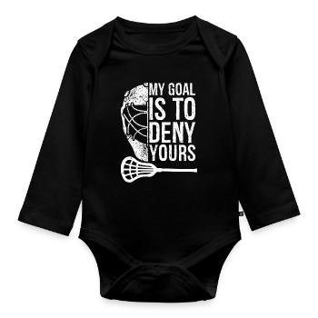 Lacrosse Lax My Goal is to Deny Yours Men Boys - Baby Bio-Langarm-Body - Schwarz - Vorne