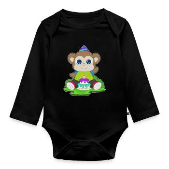 Monkey Birthday Cake - Organic Longsleeve Baby Bodysuit - black - Front