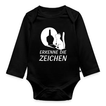 Zeichen Erkennen Katzenblick - Baby Bio-Langarm-Body - Schwarz - Vorne