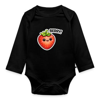 Berry Sticker Kawaii Stil - Baby Bio-Langarm-Body - Schwarz - Vorne
