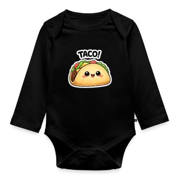 Taco kawaï avec un joli visage - Body Bébé bio manches longues - noir - Devant