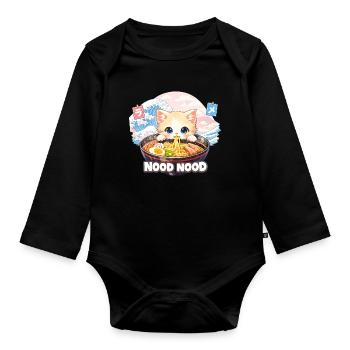 Ramen Katze Kanagawa Pastell - Baby Bio-Langarm-Body - Schwarz - Vorne