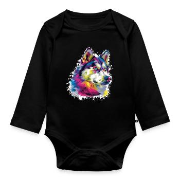 Wolf Animal Art - Organic Longsleeve Baby Bodysuit - black - Front