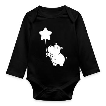 Hippopotamus Star Balloon Silhouette - Organic Longsleeve Baby Bodysuit - black - Front
