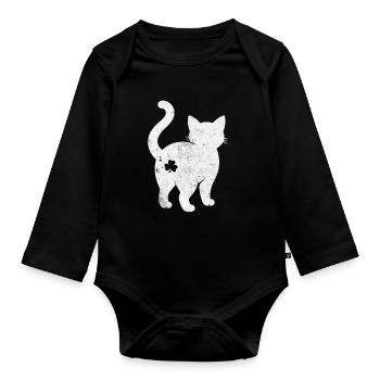 Cat silhouette with shamrock - Organic Longsleeve Baby Bodysuit - black - Front