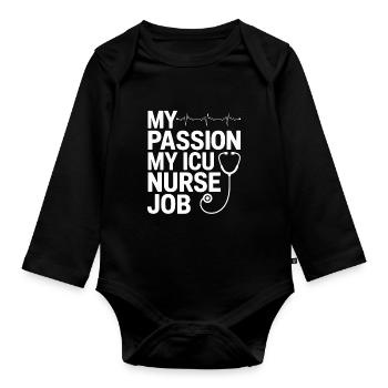 Infirmière en soins intensifs Ma passion Ma spécialiste en soins intensifs - Body Bébé bio manches longues - noir - Devant