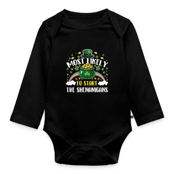 Am ehesten wird er mit den Streichen anfangen - Baby Bio-Langarm-Body - Schwarz - Vorne