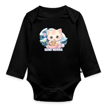 Ramen Katze Kanagawa - Baby Bio-Langarm-Body - Schwarz - Vorne