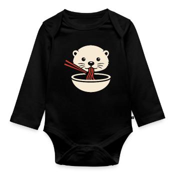Minimal Otter Noodle Icon - Baby Bio-Langarm-Body - Schwarz - Vorne