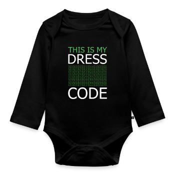 This is my Dress Code – Code Green - Organic Longsleeve Baby Bodysuit - black - Front