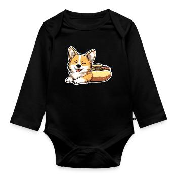 Collant en forme de pain pour hot-dogs Corgi mignon - Body Bébé bio manches longues - noir - Devant