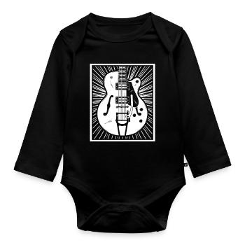 Retro Guitar Silhouette - Organic Longsleeve Baby Bodysuit - black - Front