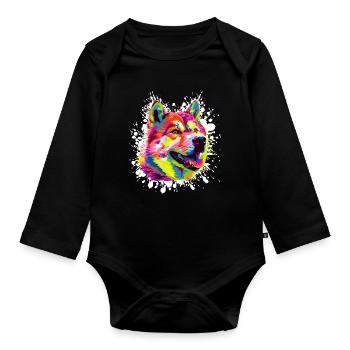 Portrait coloré de chien dans le style pop art - Body Bébé bio manches longues - noir - Devant