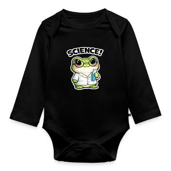 Science frog with glasses - Organic Longsleeve Baby Bodysuit - black - Front