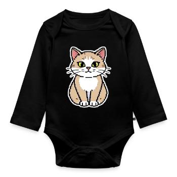 Art pixel chat - Body Bébé bio manches longues - noir - Devant