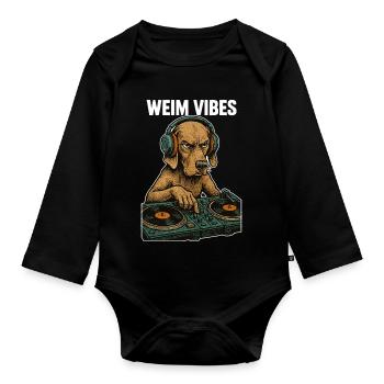Weimaraner DJ: Retro Music Design – Weim Vibes - Organic Longsleeve Baby Bodysuit - black - Front