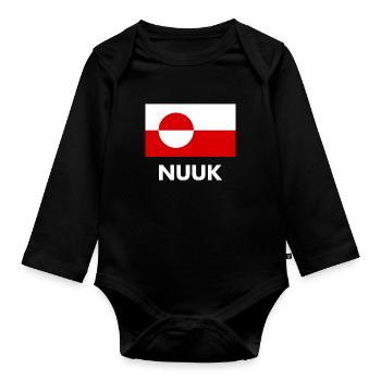 Greenland Flag - Nuuk - Grönland - Denmark Danmark - Baby Bio-Langarm-Body - Schwarz - Vorne