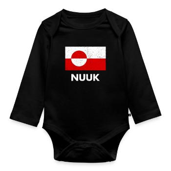 Greenland Flag - Nuuk - Grönland - Denmark Danmark - Baby Bio-Langarm-Body - Schwarz - Vorne