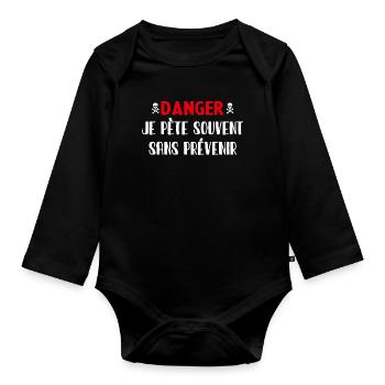 Danger ohne Vorwarnung - Baby Bio-Langarm-Body - Schwarz - Vorne
