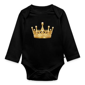 Goldene Königskrone mit Perlen - Baby Bio-Langarm-Body - Schwarz - Vorne