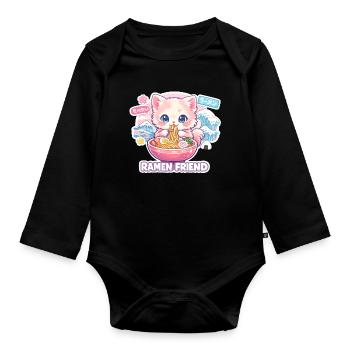 Kawaii Cat Ramen Noodles Anime Cat - Organic Longsleeve Baby Bodysuit - black - Front