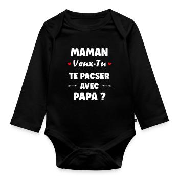 Mom PACS you with dad - Organic Longsleeve Baby Bodysuit - black - Front