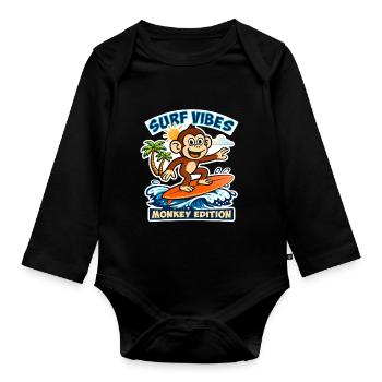 Surf vibes - monkey edition. - Organic Longsleeve Baby Bodysuit - black - Front