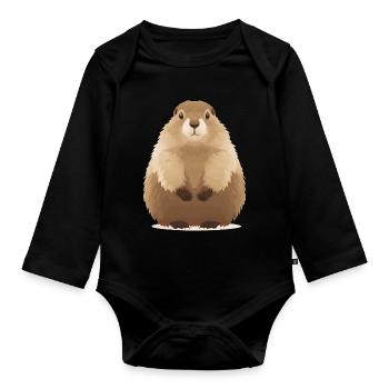 cute cuddly groundhog - Organic Longsleeve Baby Bodysuit - black - Front