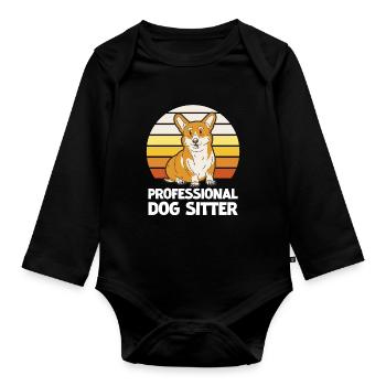 Corgi Professional Dog Sitter Retro - Organic Longsleeve Baby Bodysuit - black - Front
