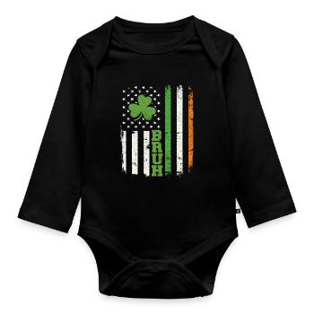 Bruh St Patrick’s Irish Shamrock St. Paddys - Body Bébé bio manches longues - noir - Devant