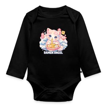Japan Cat Ramen Noodle Retro Wave Motif - Organic Longsleeve Baby Bodysuit - black - Front