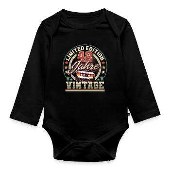 42nd Birthday Vintage Cassette - Organic Longsleeve Baby Bodysuit - black - Front