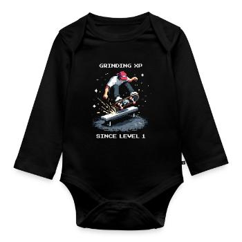 Grinding XP seit Level 1 | Skateboard - Baby Bio-Langarm-Body - Schwarz - Vorne