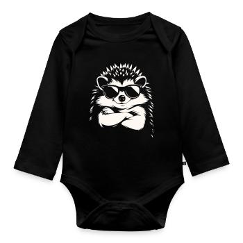 Hérisson cool avec des lunettes de soleil | Motif drôle d’animal - Body Bébé bio manches longues - noir - Devant
