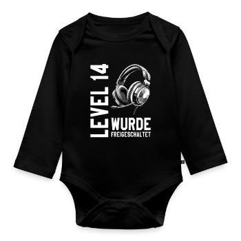 14th Birthday Boy Girl Teenager Level 14 - Organic Longsleeve Baby Bodysuit - black - Front